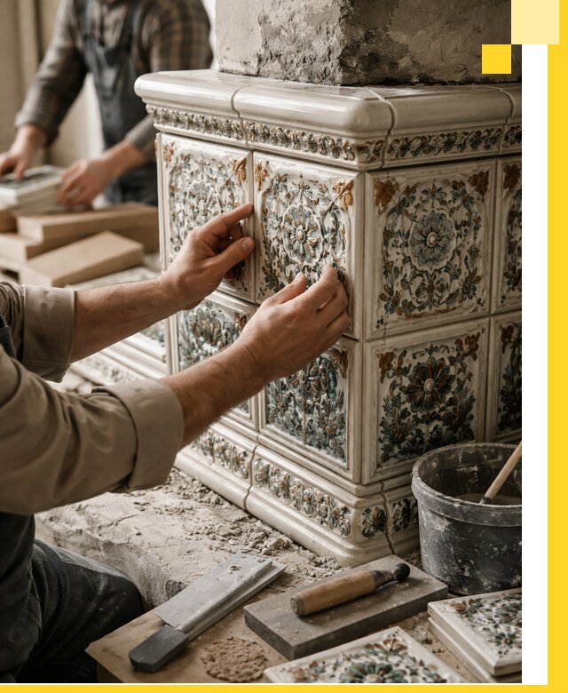 Изразцовые камины под ключ в Великих Луке: проект и монтаж