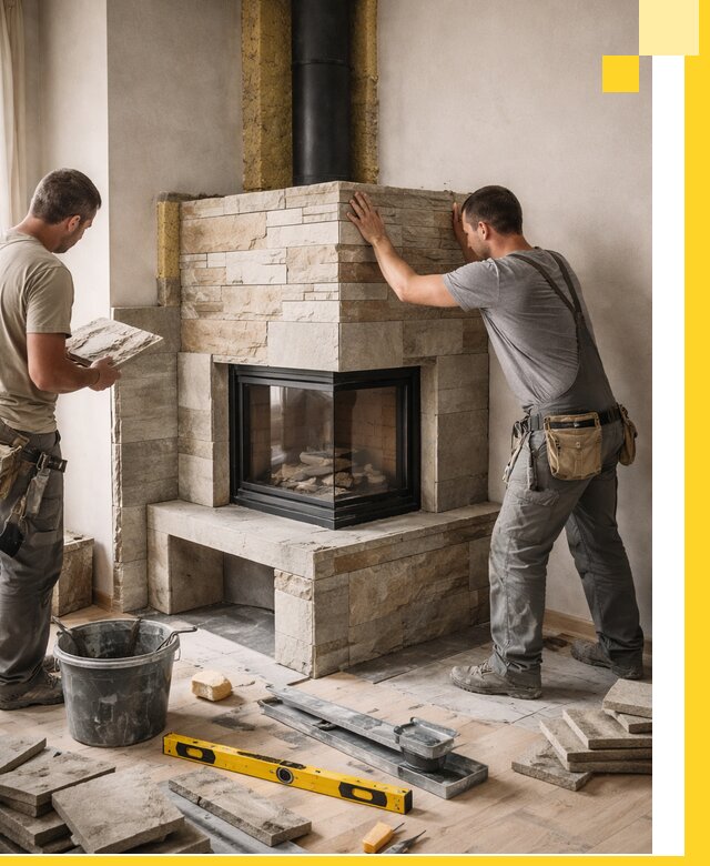 Угловые камины под ключ проект, монтаж и отделка в Великих Луке