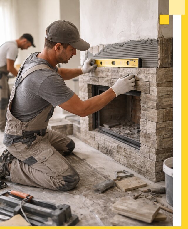 Облицовка каминов в Великих Луке, монтаж и отделка натуральным камнем