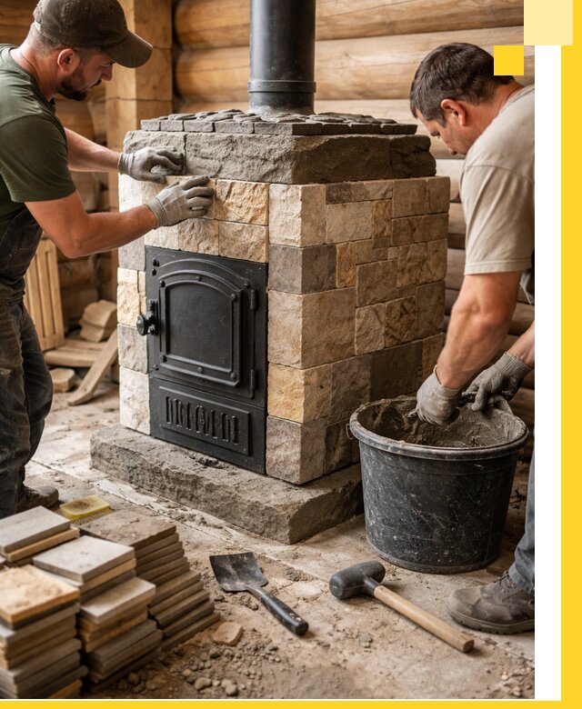 Облицовка банной печи под ключ в Великих Луке: камень и плитка