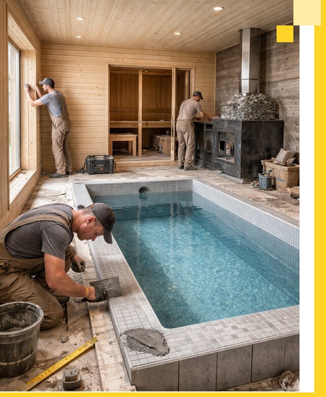 Проект бани с бассейном и сауной в Великих Луке под ключ