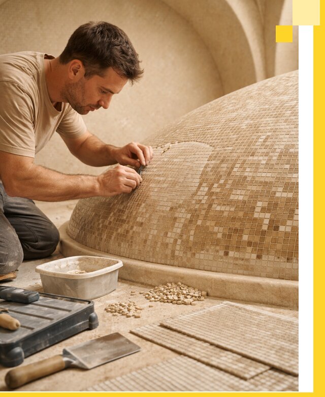 Профессиональная укладка мозаики для хамама под ключ в Великих Луке