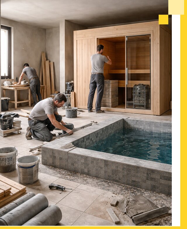 SPA зоны под ключ с бассейном сауной и печью в Великих Луке